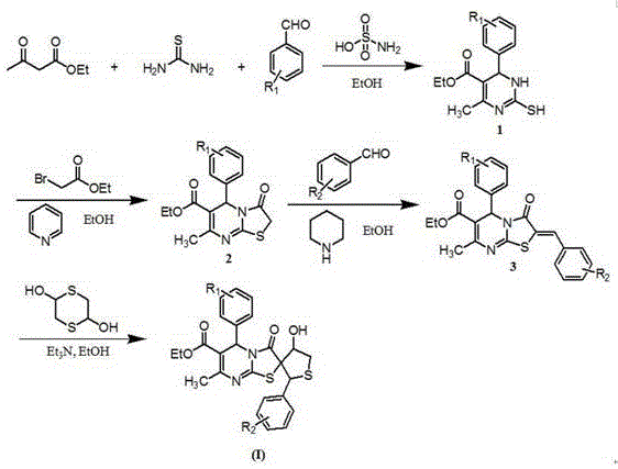 Comprehensive synthetic route for spiro-dihydropyrimidine derivatives showing three key reaction stages