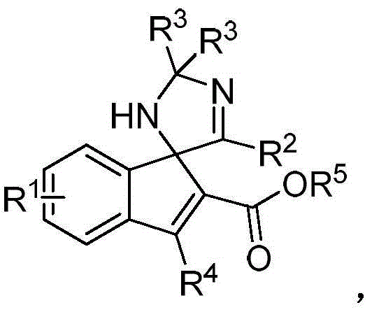 General structural formula of 2,3-dihydrospiro[imidazole-4,1'-indene] compounds showing variable R groups