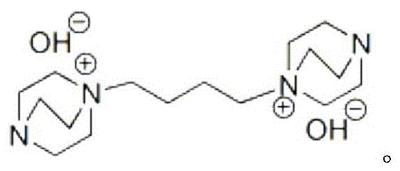 Chemical structure of the basic ionic liquid catalyst featuring dual nitrogen centers and hydroxide counterions