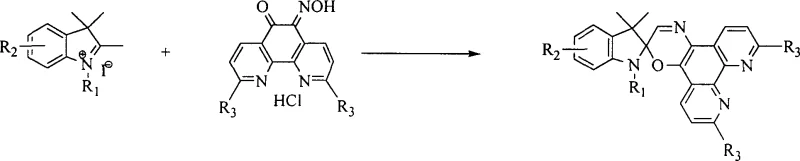 General synthetic route for spiro[indoline-phenanthroline oxazine] showing condensation of phenanthroline oxime and indole salt