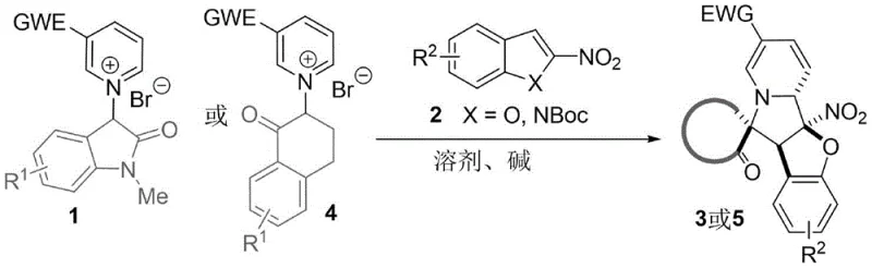 Substrate scope showing various R1 and R2 groups tolerated in the synthesis