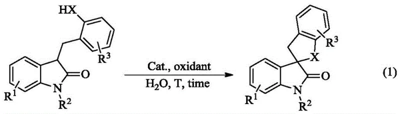 General reaction formula for spiro indolone synthesis from indolinone derivatives in aqueous phase
