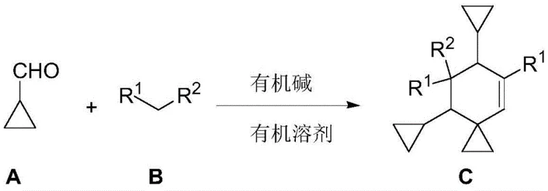 General reaction scheme for spiro[2,5]octane derivatives synthesis using cyclopropyl formaldehyde and bisactivated methylene compounds