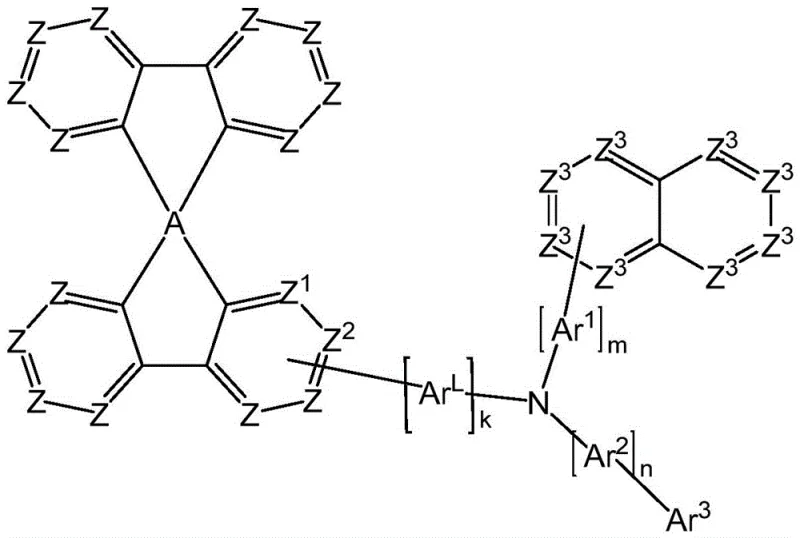 General Formula I of spirobifluorene amines for electronic devices showing core structure and variable substituents