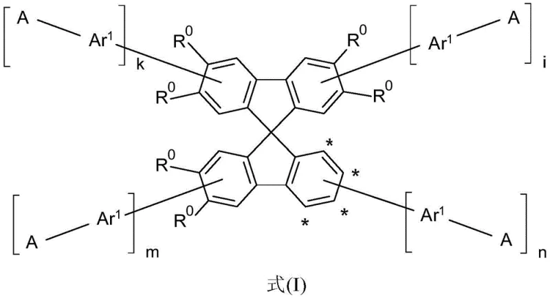General chemical structure of formula I showing spirobifluorene core fused with benzothiophene units
