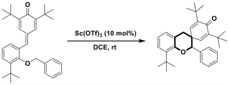 Reaction scheme of Example 1 showing the conversion of p-methylene quinone derivative to spirochroman using Sc(OTf)3