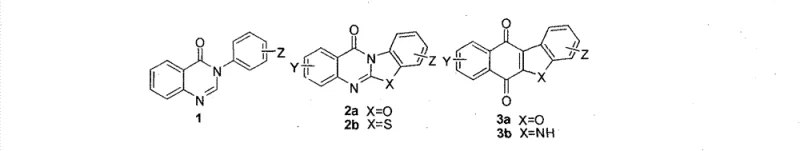 General structural formula of spirocyclic dienone derivatives showing variable substituents R1-R5