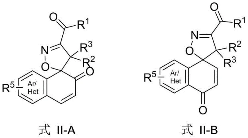 General structural formulas of spiroisoxazoline products (Formula II-A and II-B)