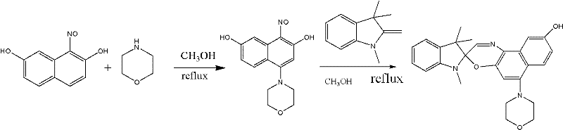 Reaction scheme for the synthesis of the hydroxy-spirooxazine intermediate via condensation