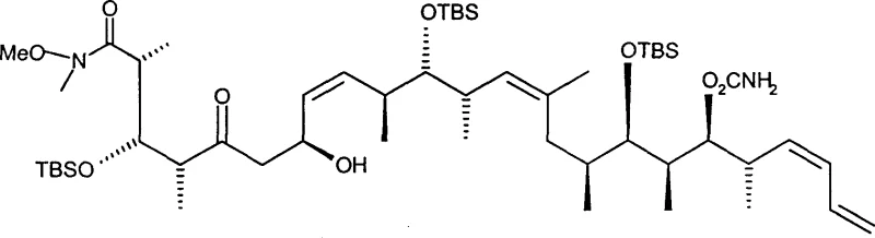 Reaction scheme showing the aldol coupling of ketone and aldehyde fragments to form the beta-hydroxy ketone intermediate