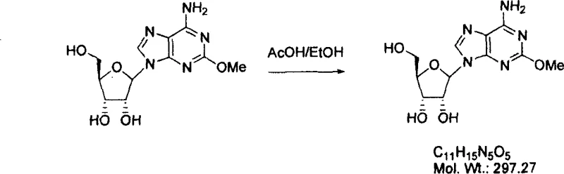 Deprotection and crystallization scheme converting the protected intermediate to pure spongosine using sodium methoxide and acetic acid