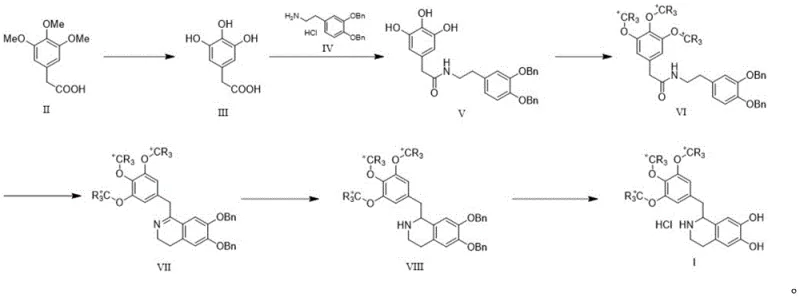 Overall synthetic route for stable isotope labeled tritoquinol hydrochloride showing key intermediates and transformations