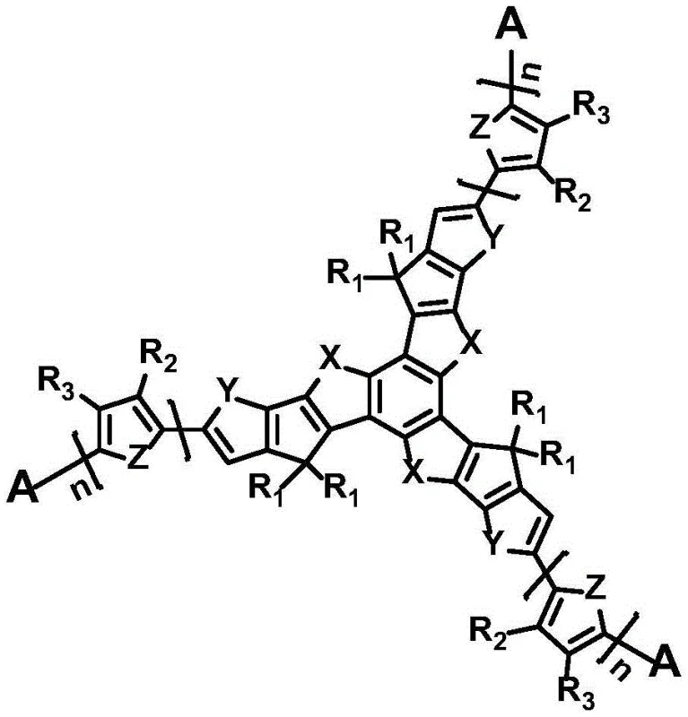 General structural formula of star-shaped D-A conjugated molecule with C3 symmetric core