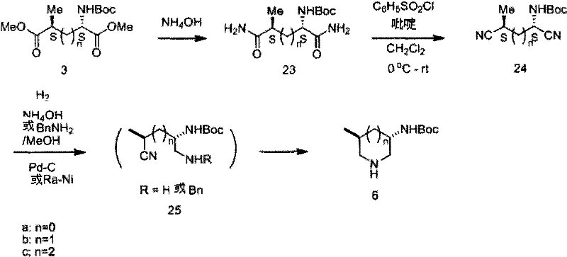 Synthesis of piperidine compounds via dinitrile intermediate and catalytic hydrogenation