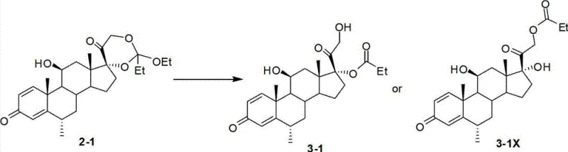 Hydrolysis of methylprednisolone cyclic orthoester showing high selectivity for product 3-1 over byproduct 3-1X