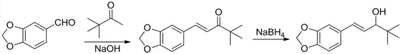 Conventional synthesis route starting from piperonylaldehyde