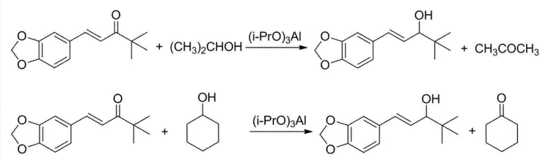 Reduction mechanism comparing Sodium Borohydride and Aluminum Isopropoxide pathways