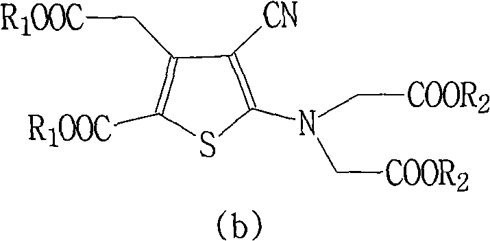 Chemical structure of intermediate 2-[N,N-di(carboxymethyl)amino]-3-cyano-4-carboxymethyl-thiophene-5-carboxylic acid tetraester used in the synthesis