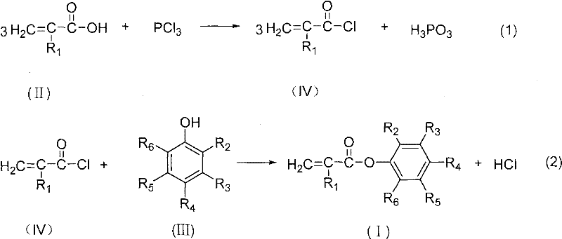 Two-step reaction scheme showing conversion of acid to acid chloride and then to ester