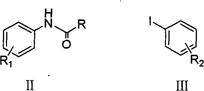 Reaction scheme showing the coupling of Formula II and Formula III to form Formula I using Copper catalyst and Ligand