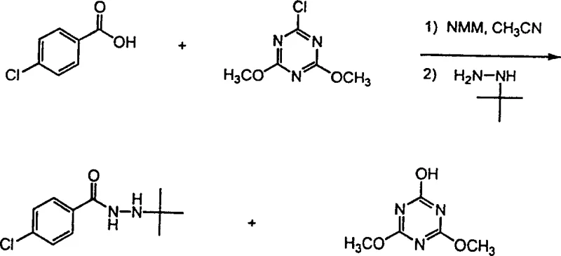 Specific example reaction scheme for N-(4-chlorobenzoyl)-N'-tert-butyl hydrazine synthesis