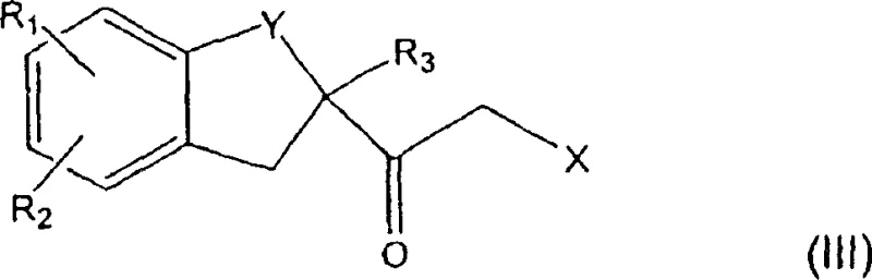 Reaction scheme showing the conversion of alpha-bromo ketone Formula (III) to mercapto-imidazole Formula (IV) using amine and thiocyanate