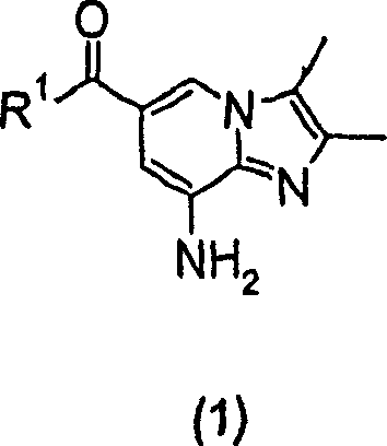 General Formula 1 showing the core substituted imidazopyridine structure with variable R1 groups