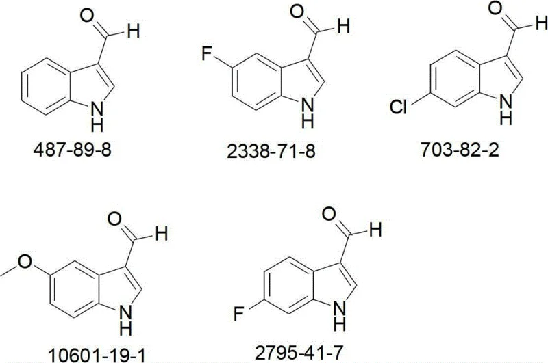 Structural diversity of substituted indole-3-carbaldehyde compounds including fluoro and chloro derivatives