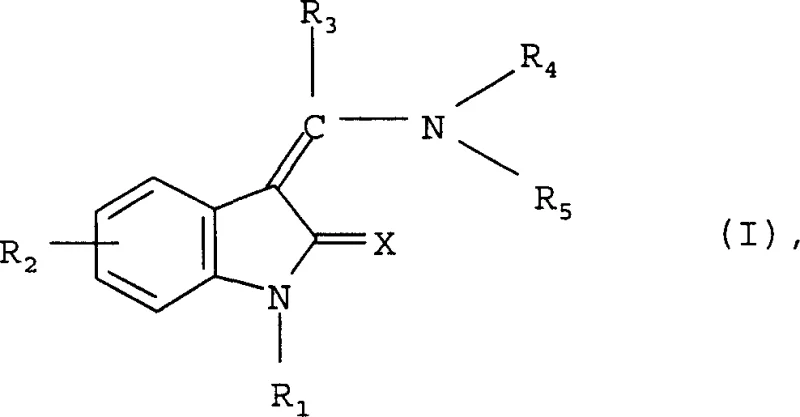 General chemical structure of substituted indolinones showing variable R groups for kinase inhibition