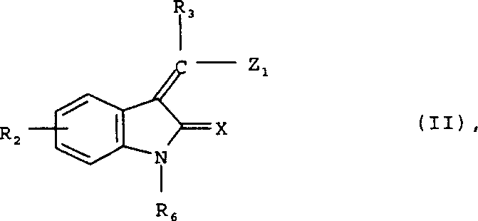 Reaction scheme showing condensation of activated indolinone with amine to form substituted indolinone
