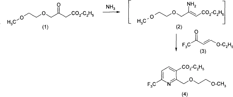 Reaction scheme showing the synthesis of substituted nicotinic acid esters from enamine intermediates