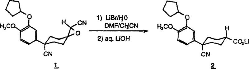 Conversion of cyanoepoxide precursor to lithium carboxylate salt via LiBr mediated hydrolysis showing precipitation mechanism