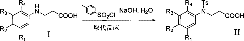 Sulfonyl substitution reaction of compound I with Tosyl chloride to form compound II