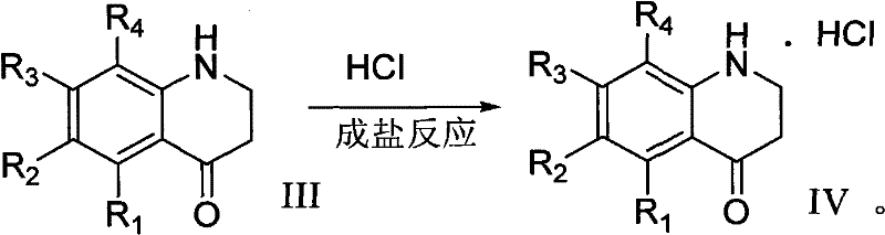 Salt formation reaction of compound III with HCl to form final hydrochloride product IV