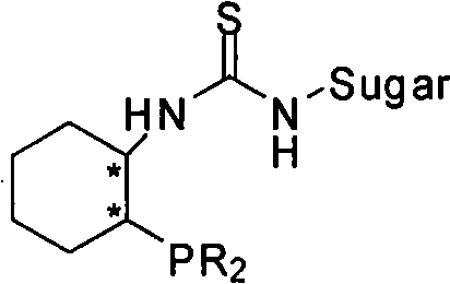General chemical structure of the sugar-containing chiral phosphine thiourea catalyst