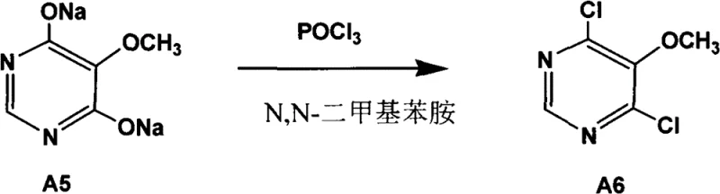 Chlorination reaction converting the hydroxy pyrimidine salt to dichloro pyrimidine without amine catalyst