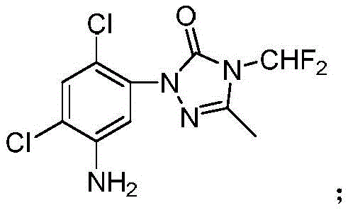 Chemical structure of the sulfentrazone intermediate 4,5-dihydro-3-methyl-1-(2,4-dichloro-5-aminophenyl)-4-difluoromethyl-1,2,4-triazole-5(1H)-one