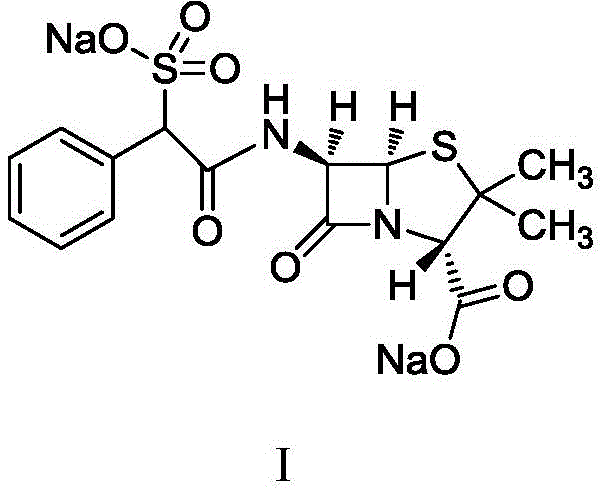 Chemical structure of Sulfobenicillin Sodium showing the beta-lactam core and sulfonate group