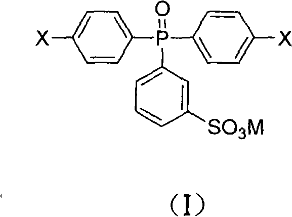 General chemical structure of sulfonated phosphine oxide monomers showing variable halogen and cation positions