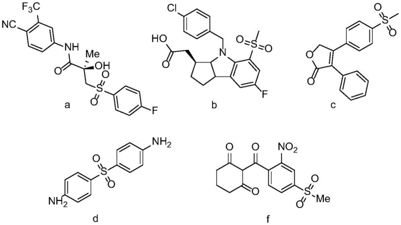 General reaction scheme showing oxidation of sulfide Formula I to sulfone Formula II using Ru/C and NaIO4 in water
