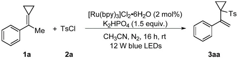 Specific reaction scheme for Example 1 showing the conversion of methylenecyclopropane 1a to product 3aa