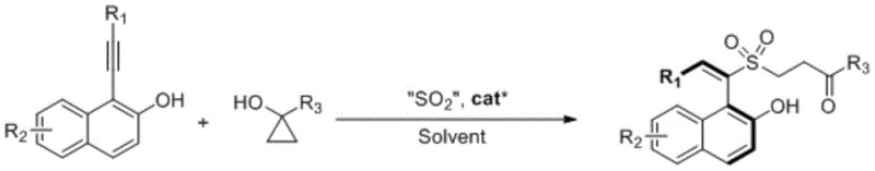 General reaction scheme for the synthesis of sulfonyl substituted styrene axial chiral compounds