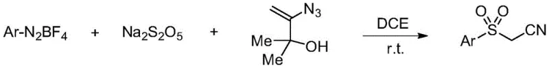 General reaction scheme for metal-free synthesis of sulfonylacetonitrile compounds using aryl diazonium salts and sodium metabisulfite