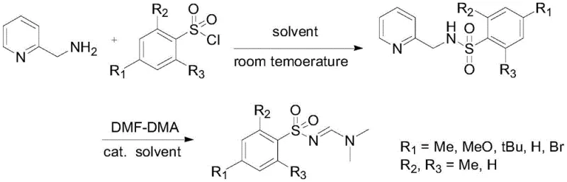 Specific reaction pathway showing substituent variations R1, R2, R3 on the benzene ring