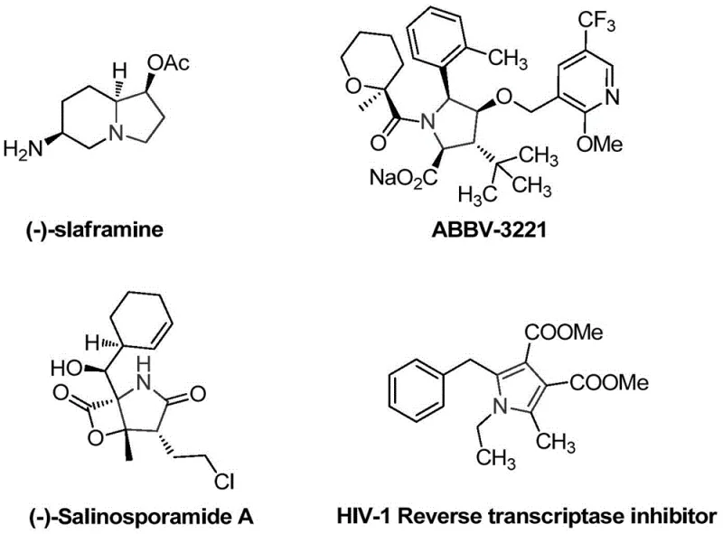 Examples of bioactive molecules containing pyrrolidine or pyrrole nuclei such as slaframine and ABBV-3221
