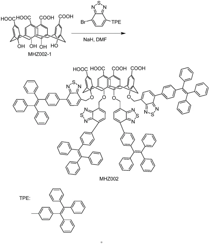 Final synthesis step of MHZ002 calixarene via etherification with benzothiadiazole derivative