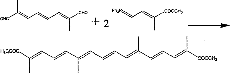 Final coupling reaction forming dimethyl crocetin using 3,7-dimethyloctatriene dialdehyde