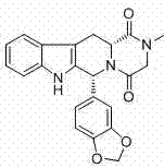 Chemical structure of Tadalafil showing the final hexahydropyrazinoindole-dione core