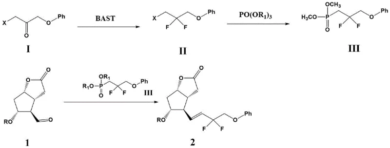 Novel synthesis route showing early-stage fluorination before HWE reaction