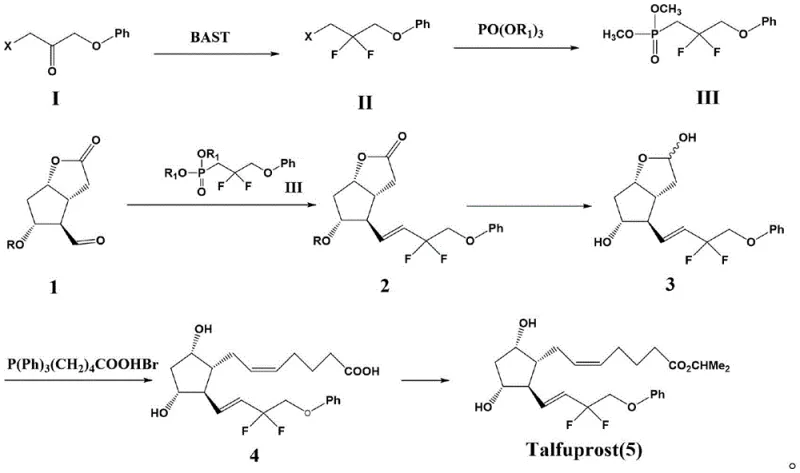 Full synthetic pathway from fluorinated phosphonate to Tafluprost intermediate